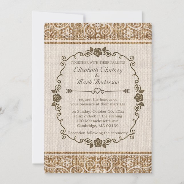 Convites Casamento Rustic Burlap Lace (Frente)