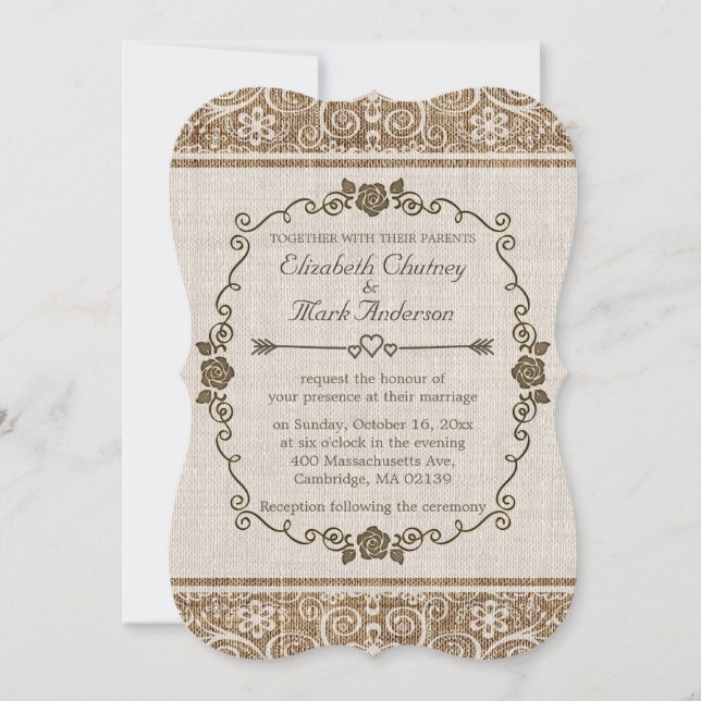 Convites Casamento Rustic Burlap Lace (Frente)