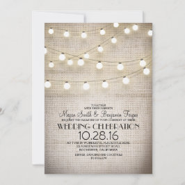 Convites Casamento Rustic Burlap Lace and String Lights