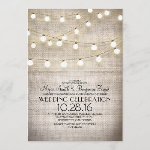 Convites Casamento Rustic Burlap Lace and String Lights