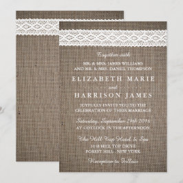 Convites Casamento Rustic Burlap & Vintage White Lace