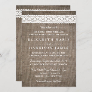 Convites Casamento Rustic Burlap & Vintage White Lace