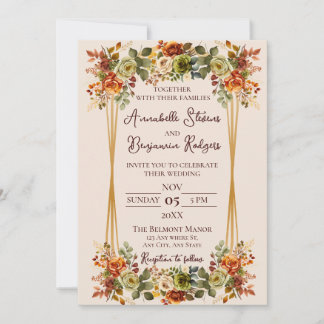 Convites Casamento Rustic Burnt Orange e Moss Green Rosas