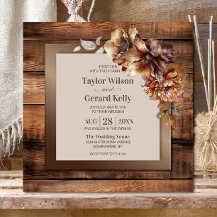 Convites Casamento Rustic Burnt Orange Floral Wood