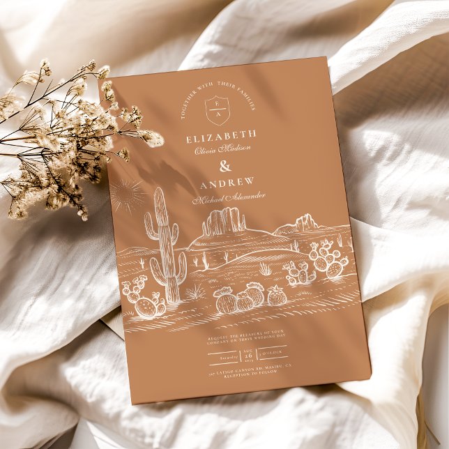 Convites Casamento Rustic Cactus Desert Landscape (Criador carregado)
