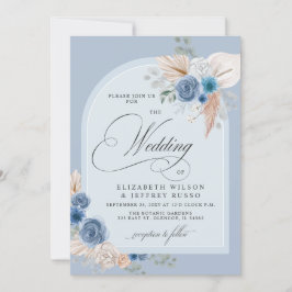 Convites Casamento Rustic Calliografia Boho Dusty Blue Pamp