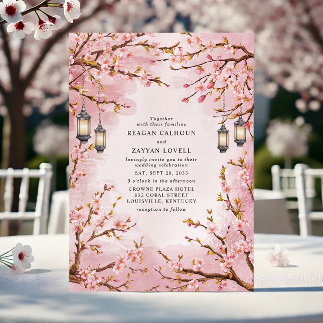 Convites Casamento Rustic Cherry Blossom Lantern (Criador carregado)