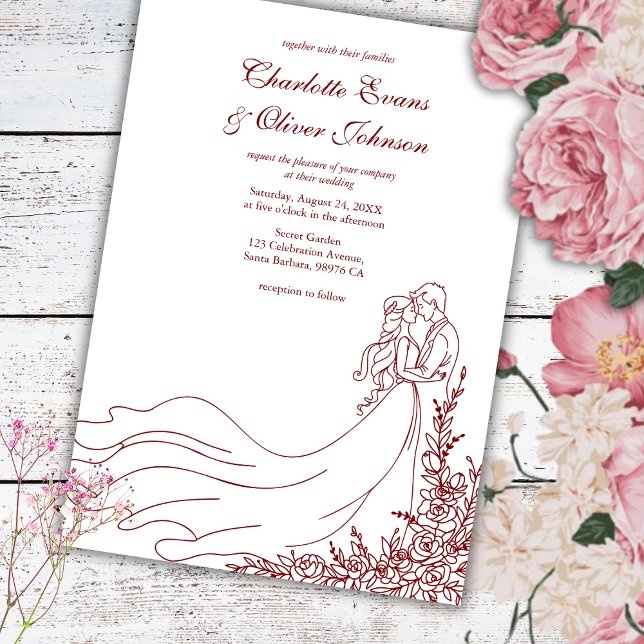 Convites Casamento Rustic Chic Casal Burgundy (Criador carregado)