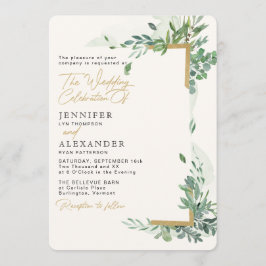 Convites Casamento Rustic Chic Dourado & Greenery Eucalyptu