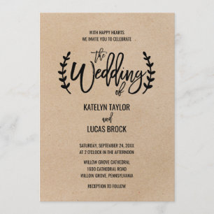 Convites Casamento Rustic Chic Faux Kraft Calliografia