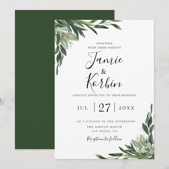Convites Casamento Rustic Chic Greenery (Frente/Verso)