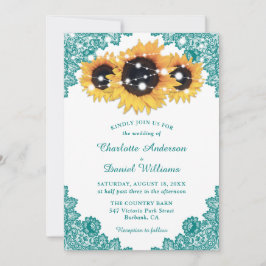 Convites Casamento Rustic Chic Teal Lace Sunflower