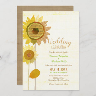 Convites Casamento Rustic Collage Sunflower