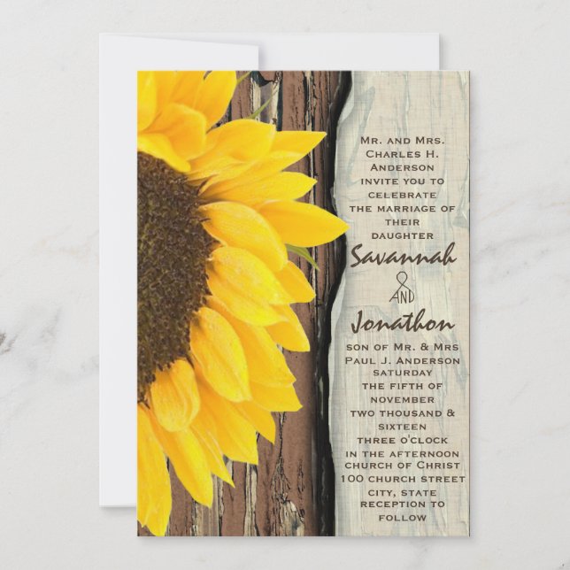 Convites Casamento Rustic Cottage Chic Sunflower (Frente)