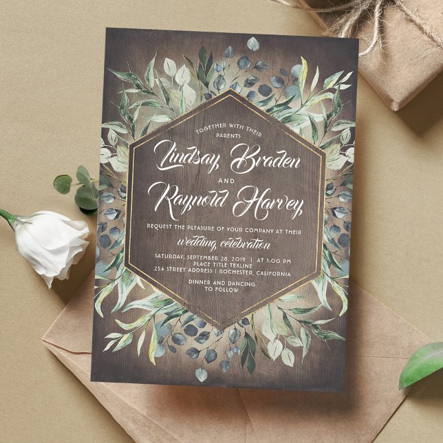 Convites Casamento Rustic Country Greenery Foliage (Criador carregado)