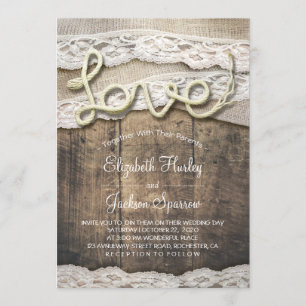 Convites Casamento Rustic Country Love Rope Burlap Lace Bar