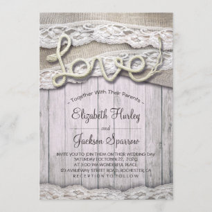 Convites Casamento Rustic Country Love Rope Burlap Lace Bar