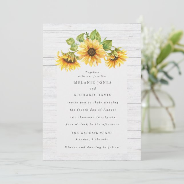 Convites Casamento Rustic Country Sunflower (Em pé/Frente)