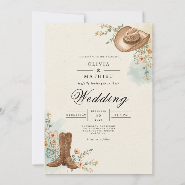 Convites Casamento Rustic Cowboy Bloom (Frente)