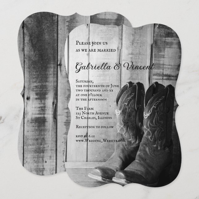 Convites Casamento Rustic Cowboy Boots Country (Frente/Verso)