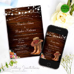 Convites Casamento Rustic Cowboy Boots Western<br><div class="desc">Assuma o espírito do Oeste Selvagem como diz "Eu faço" com o nosso Convite Russo para Casamento Ocidental. Este convite único, trazido a vocês exclusivamente pelo Design Mylini, encapsula o charme e a elegância robusta do Ocidente, definindo perfeitamente o tom para seu dia inesquecível. Esqueça de estressar sobre seus convites...</div>