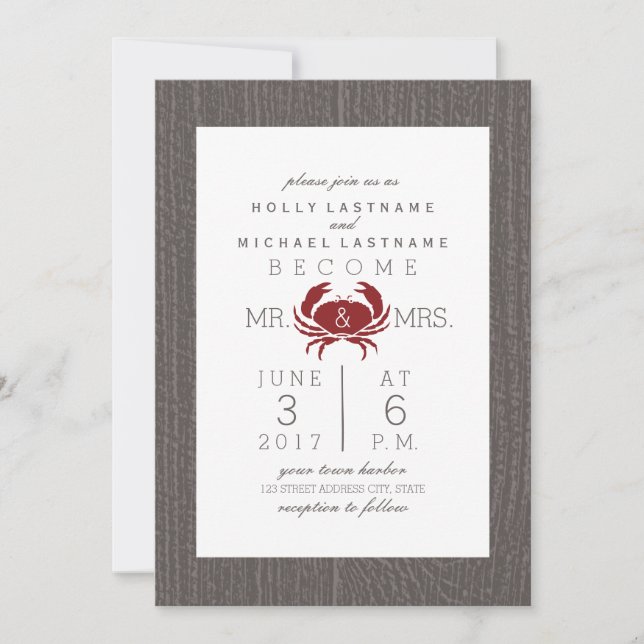 Convites Casamento Rustic Crab (Frente)