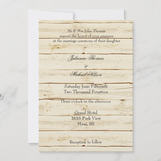 Convites Casamento Rustic Cream Wood (Frente)