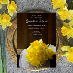 Convites Casamento Rustic Daffodils Barn Wood Country