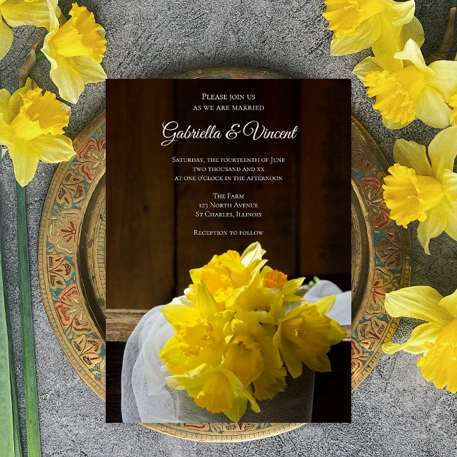 Convites Casamento Rustic Daffodils Barn Wood Country (Criador carregado)