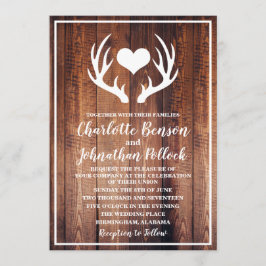 Convites Casamento Rustic Dark Barn Wood & White Deer Antle