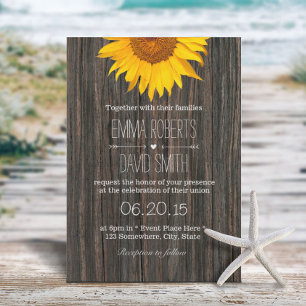 Convites Casamento Rustic Dark Wood Background Sunflower