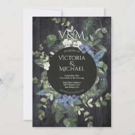 Convites Casamento Rustic Dark Wood Floral & Pine Forest