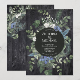 Convites Casamento Rustic Dark Wood Floral & Pine Forest