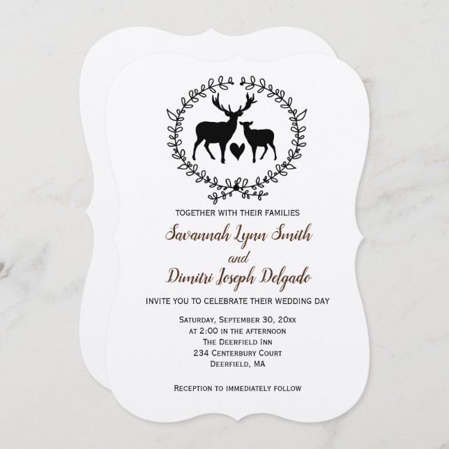 Convites Casamento Rustic Deer Kraft (Frente/Verso)