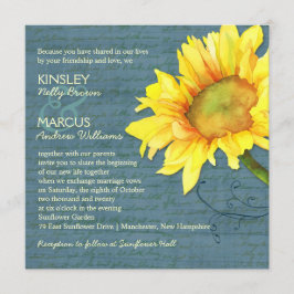 Convites Casamento Rustic Dusky Blue Sunflower