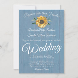 Convites Casamento Rustic Dusty Blue Barn Wood Sunflower