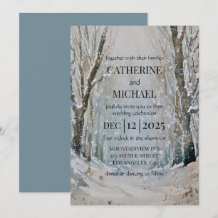 Convites Casamento Rustic Dusty Blue Forest Watercolor