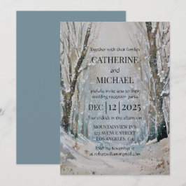 Convites Casamento Rustic Dusty Blue Forest Watercolor