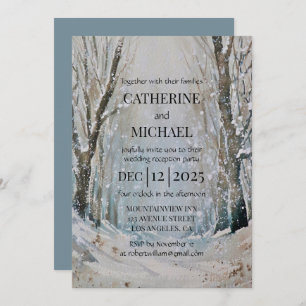 Convites Casamento Rustic Dusty Blue Forest Watercolor