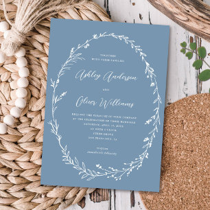 Convites Casamento Rustic Dusty Blue Wreath