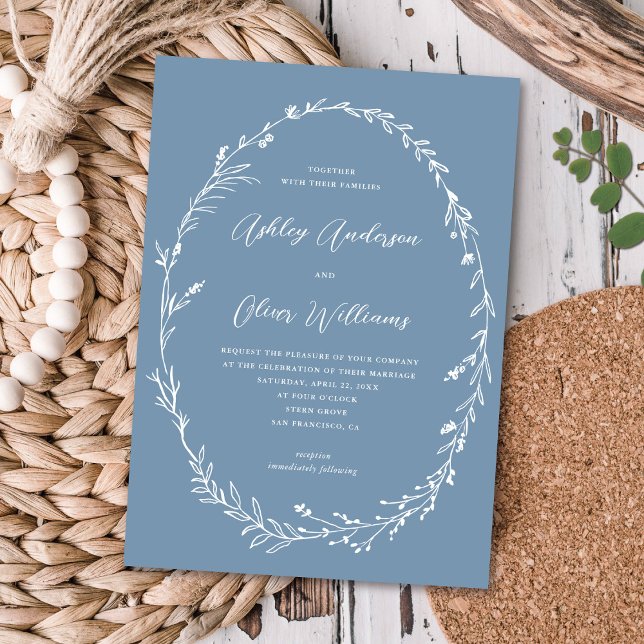 Convites Casamento Rustic Dusty Blue Wreath (Criador carregado)