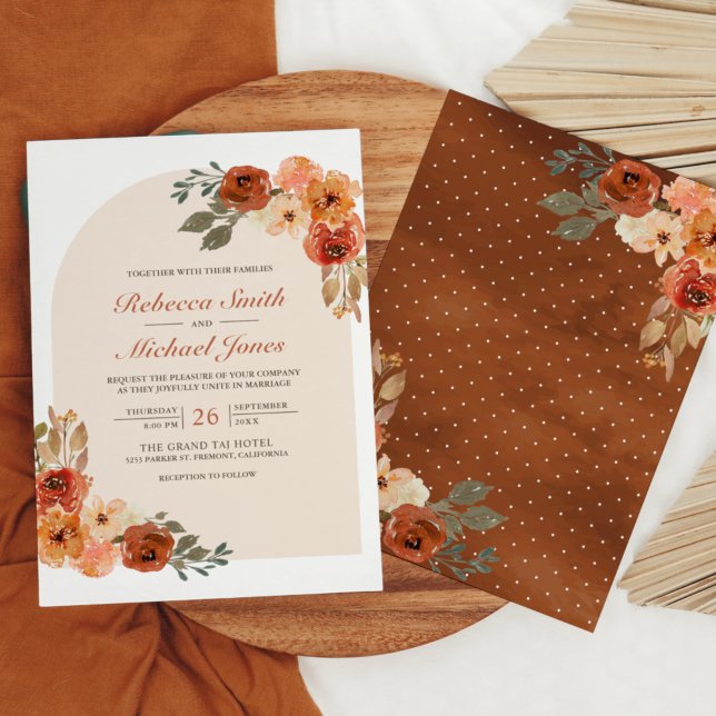 Convites Casamento Rustic Earthy Burnt Orange Floral Arch (Criador carregado)