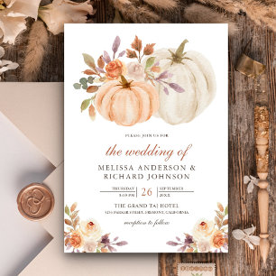 Convites Casamento Rustic Earthy Peach Floral Pumpkin