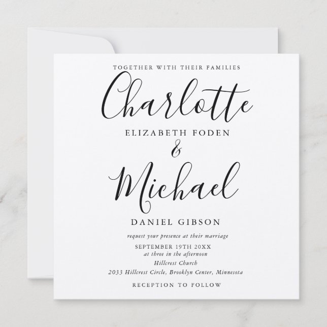Convites Casamento Rustic Elegant Black Script Kraft (Frente)