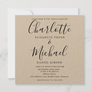 Convites Casamento Rustic Elegant Black Script Kraft