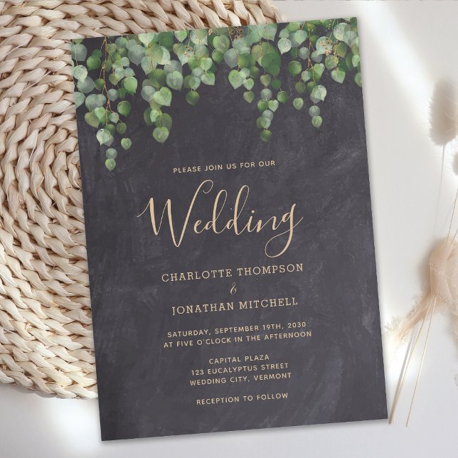 Convites Casamento Rustic Elegant Greenery Chalkboard Count (Criador carregado)