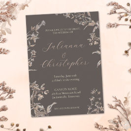 Convites Casamento Rustic Elegant Wildflower Mocha Script