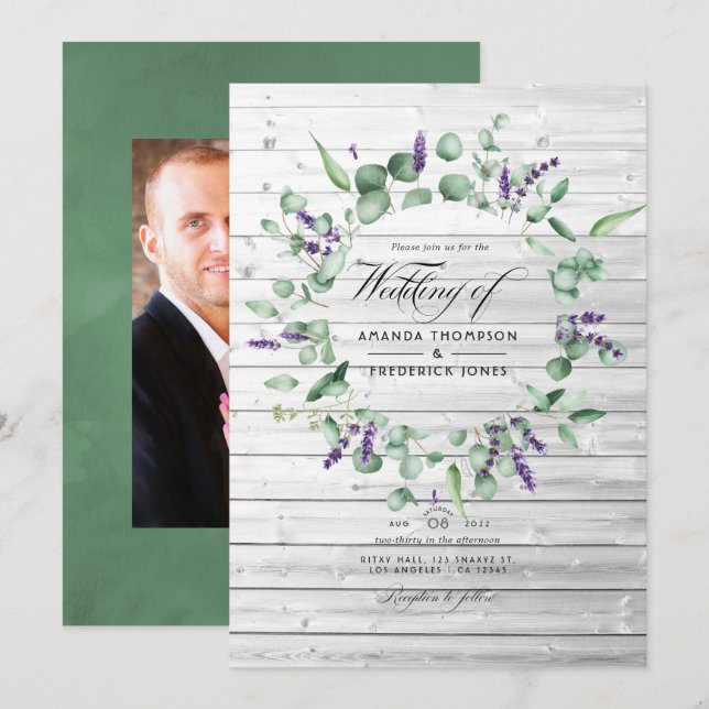 Convites Casamento Rustic Eucalyptus Lavanda Country Barn (Frente/Verso)