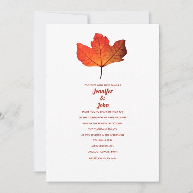 Convites Casamento Rustic Fall Leaf Burnt Orange Maple 2024 (Frente)
