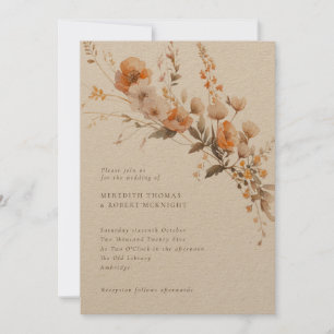 Convites Casamento Rustic Fall Orange & Brown Floral Kraft
